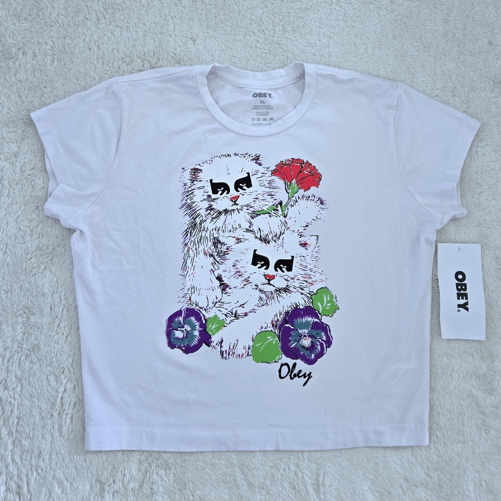 ✨️HP✨️ Obey "Carnation Kittens"🐱 Slightly Cropped Tee👕 - NWT